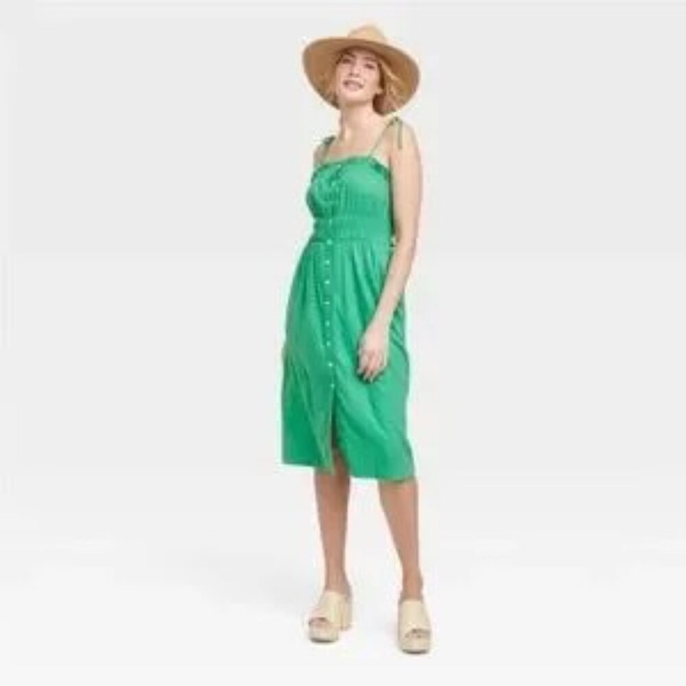 Universal Thread Dresses Women’s Sleeveless Linen Dress, Green, Small